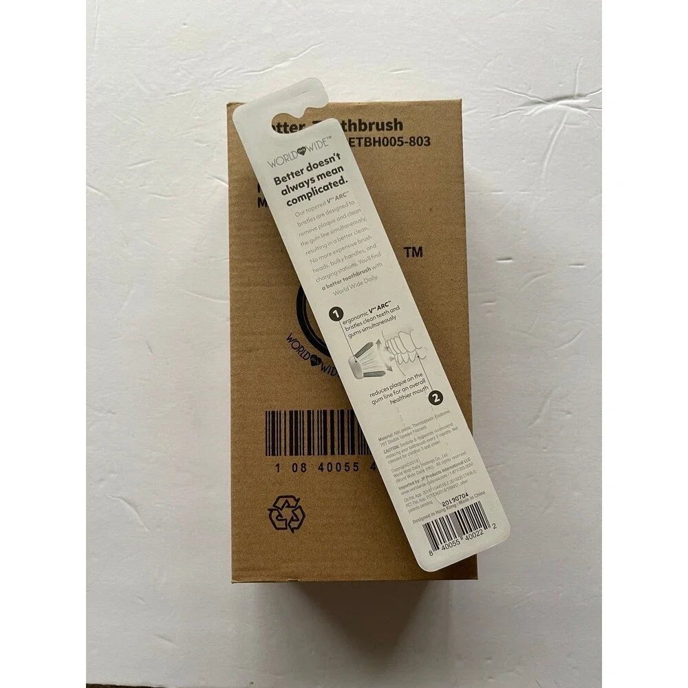 World Wide Better Toothbrush 12 Pieces Box Ultra Soft Tapered Arc Shape Bristle.